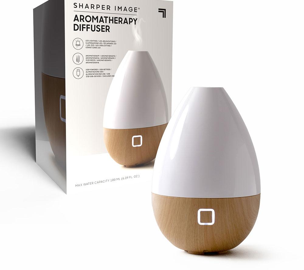 SHARPER IMAGE Mist Diffuser with USB Dark Wood Base - White & Brown