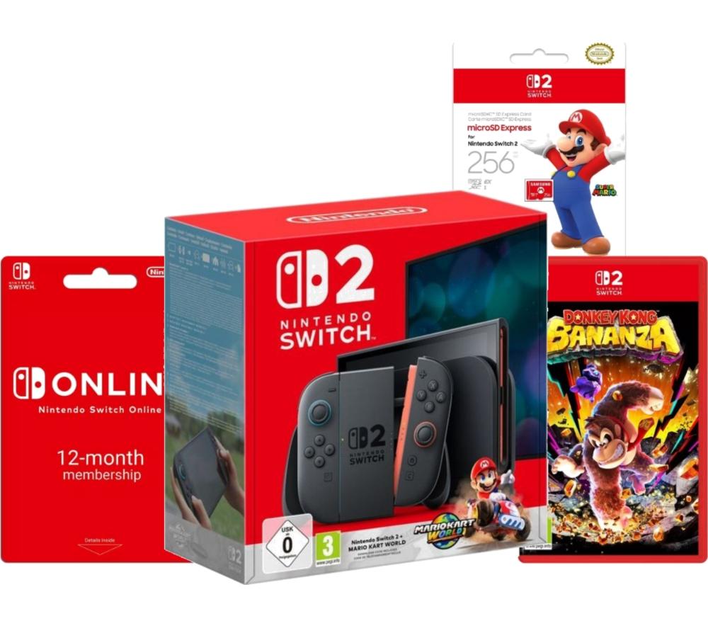 NINTENDO Switch 2, Mario Kart World, Donkey Kong Bananza, 256 GB microSD Express Memory Card & 12 Month Online Membership Bundle