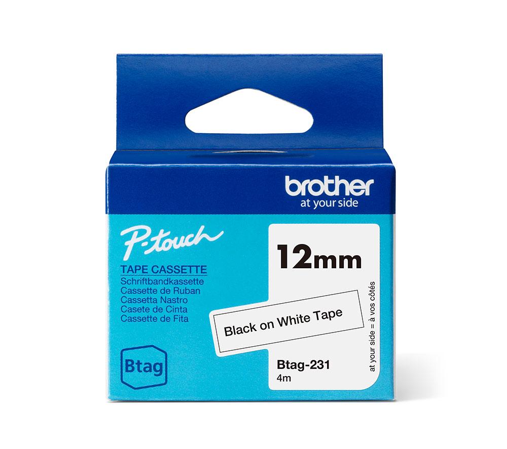 BROTHER BTAG-231 Labelling Tape Cassette - Black on White, 12 mm