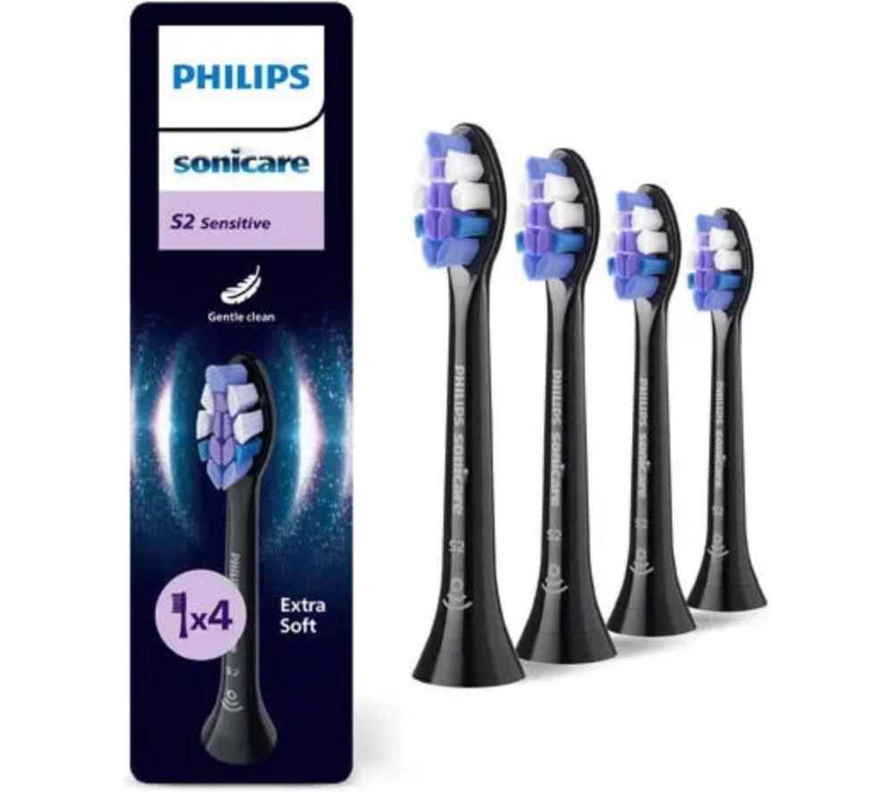 PHILIPS Sonicare S2 Sensitive HX6054/88 Replacement Toothbrush Head - Pack of 4, Black