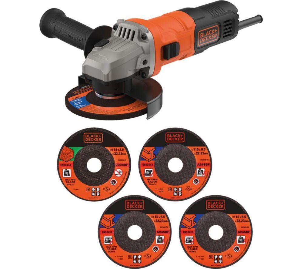 BLACK  DECKER BEG010A5-GB 710 W 115 mm Small Angle Grinder & Discs - Orange & Black