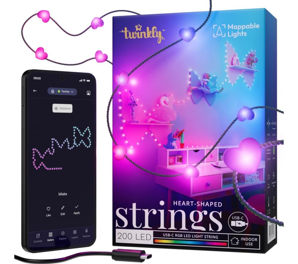 TWINKLY Candies Hearts Smart 200 RGB LED String Lights - 13 m