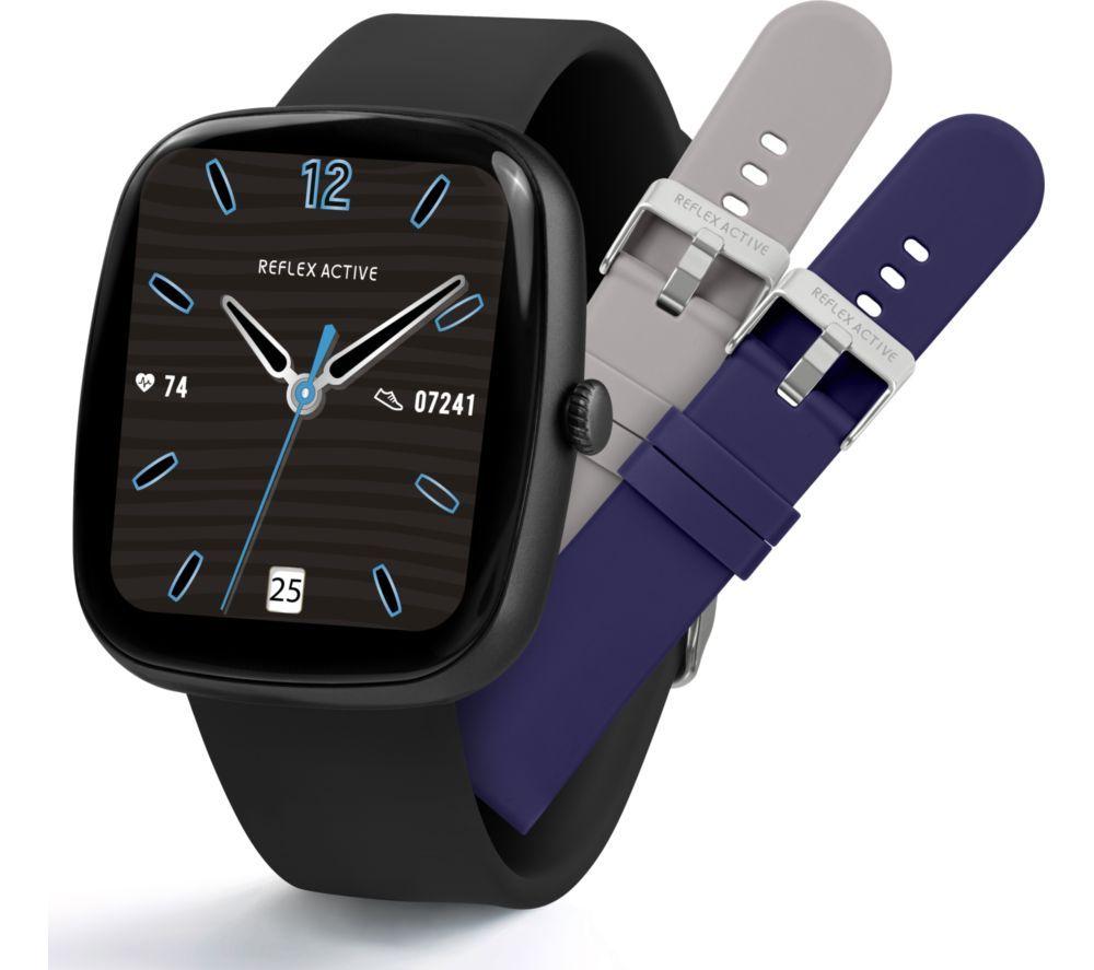 REFLEX ACTIVE Series 50 Smart Watch - Black, Grey & Blue Silicone Strap Set