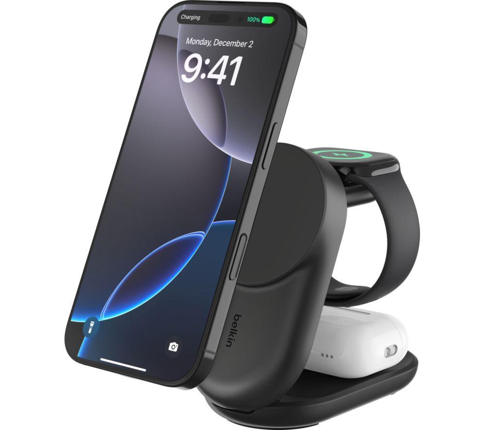BELKIN UltraCharge Qi2 3-in-1 Magnetic 25 W Wireless Charger - Black