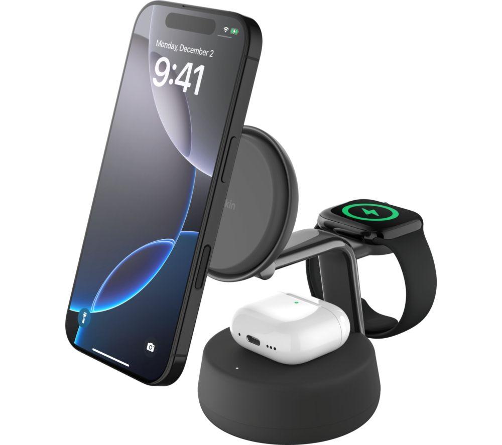 BELKIN Qi2 3-in-1 Magnetic 25 W Wireless Charging Stand - Charcoal