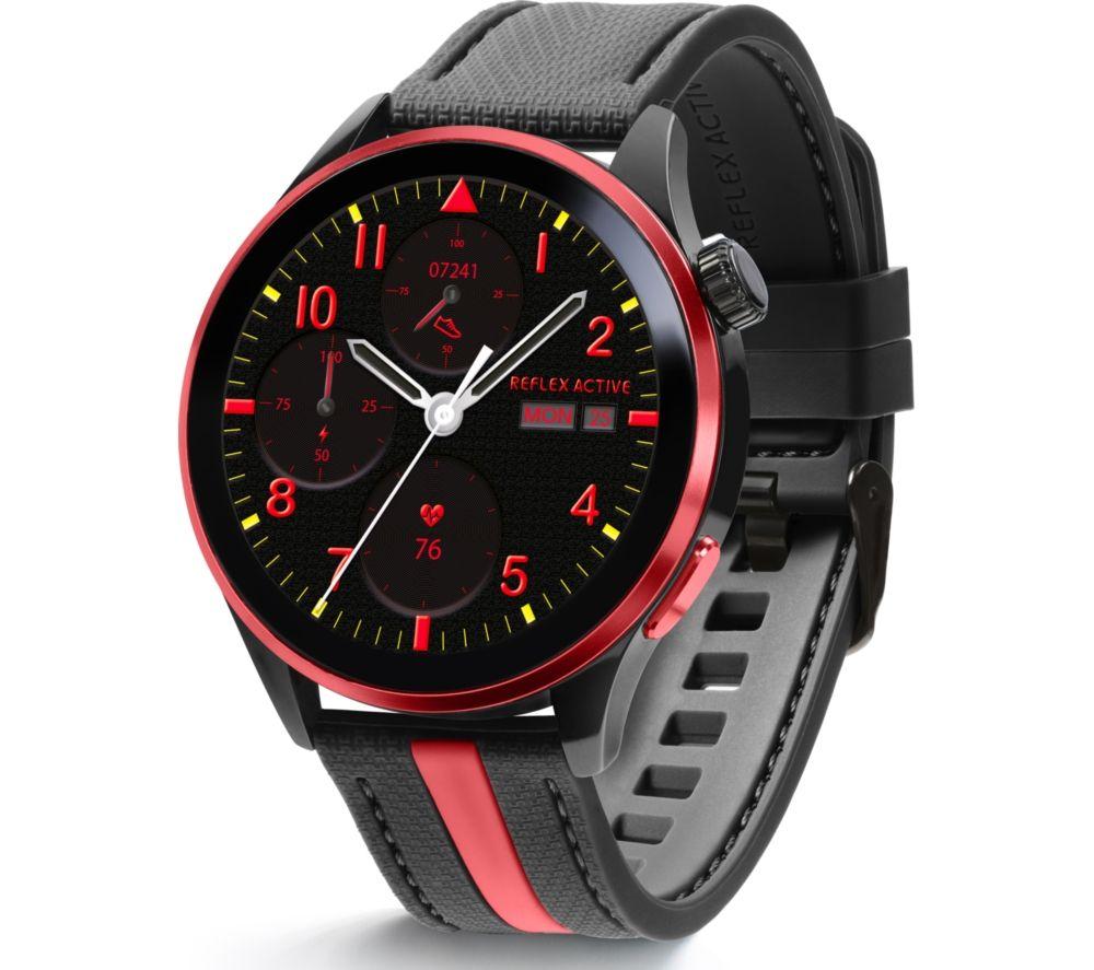 REFLEX ACTIVE Series 54 Smart Watch   Black with Black & Red Silicone Strap