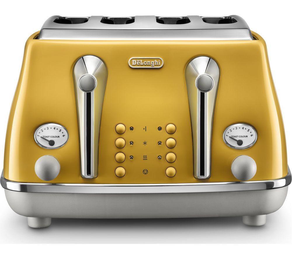 DELONGHI Icona Capitals CTOC4003.Y 4-Slice Toaster - Yellow, Yellow