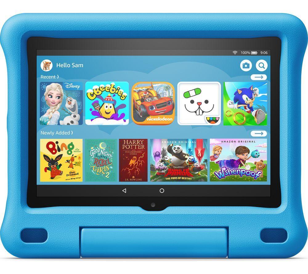 £139, AMAZON Fire HD 8inch Kids Tablet (2020) - 32 GB, Blue, Fire OS 7, HD Ready screen, 32 GB storage: Perfect for apps / photos / videos, Add more storage with a microSD card, Battery life: Up to 12 hours, 