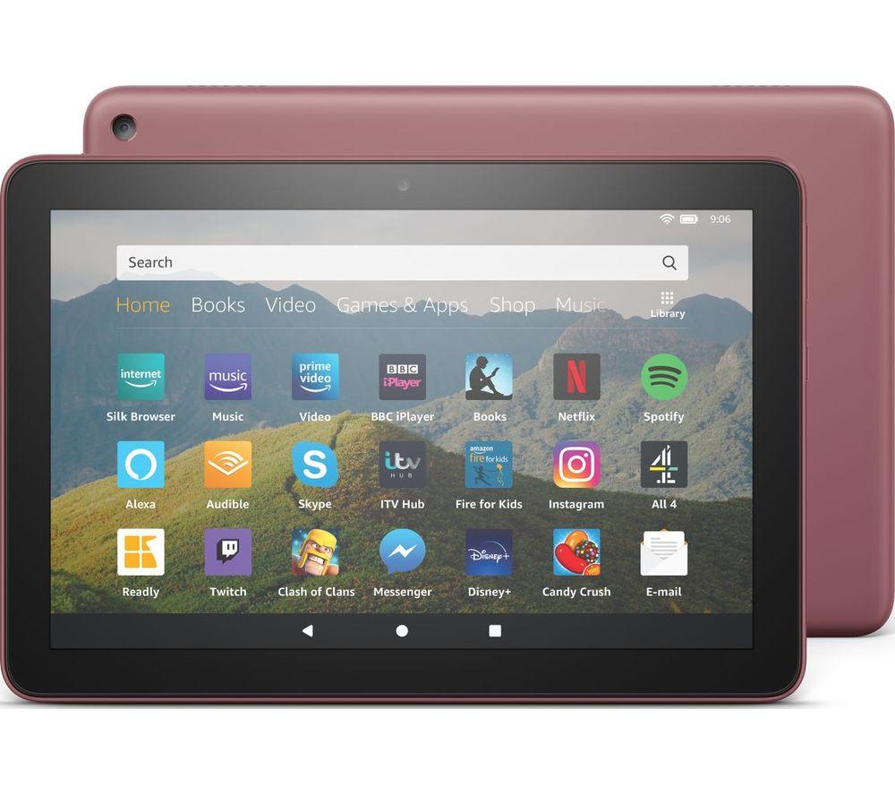 £119, AMAZON Fire HD 8 Tablet (2020) - 64 GB, Plum, Fire OS 5, HD Ready screen, 64 GB storage: Perfect for apps / photos / videos / games, Battery life: Up to 12 hours, 