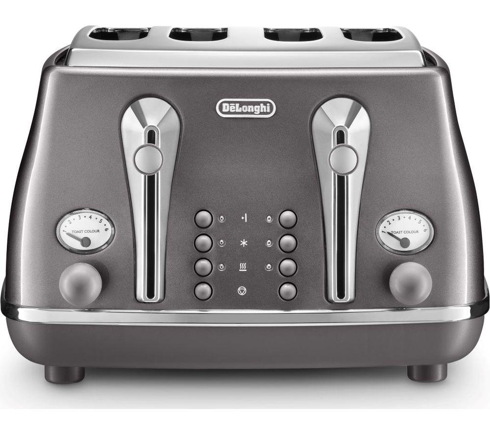 DELONGHI Icona Metallics CTOT4003.GY 4-Slice Toaster - Grey, Silver/Grey