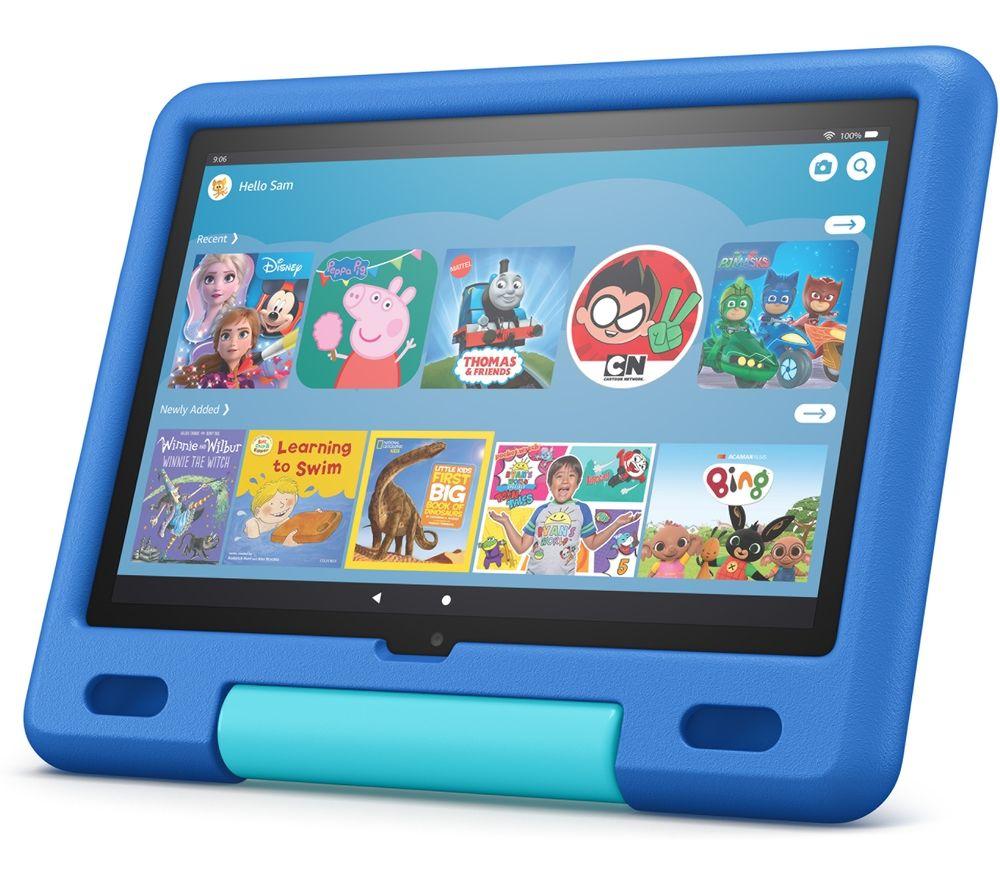 £199, AMAZON Fire HD 10 10.1inch Kids Tablet (2021) - 32 GB, Aquamarine, Fire OS 7, Full HD screen, 32 GB storage: Perfect for apps / photos / videos, Add more storage with a microSD card, Battery life: Up to 12 hours, 