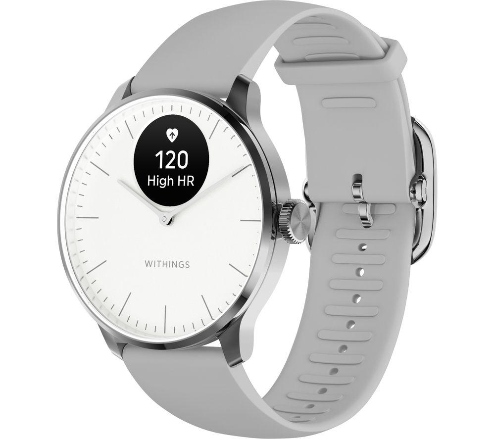 WITHINGS ScanWatch Light Hybrid Smart Watch - Pearl White, 37 mm, Silver/Grey,White