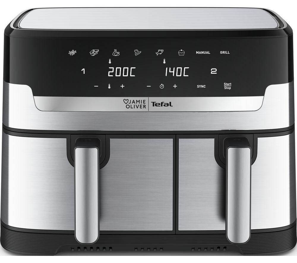 TEFAL Jamie Oliver Easy Fry EY90JDG0 8.3L Dual Drawer Air Fryer - Stainless Steel
