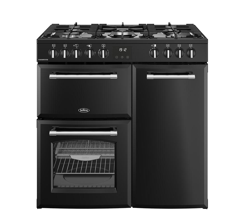 BELLING Farmhouse 90DF Dual Fuel Range Cooker - Black & Chrome
