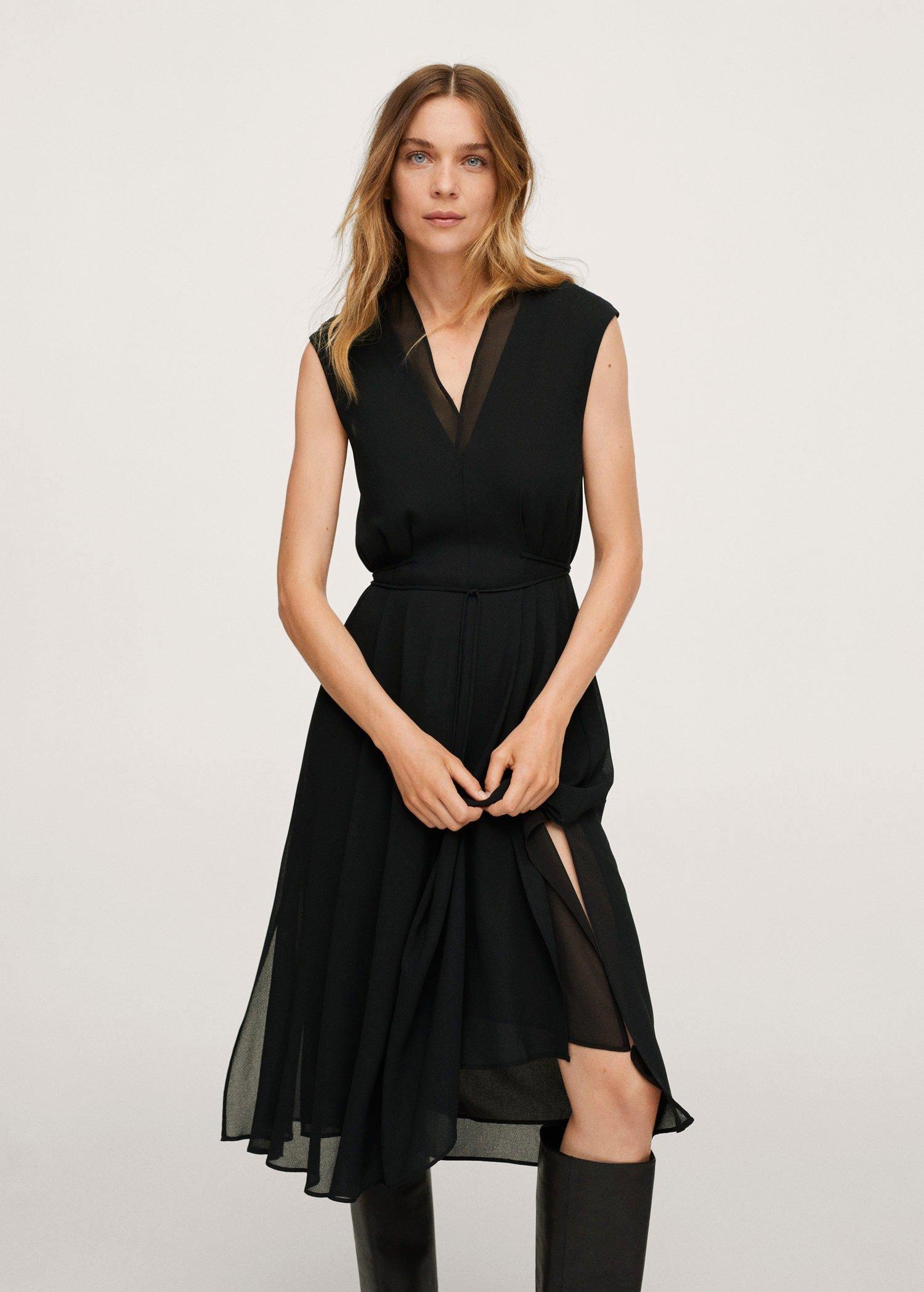 Shop Mango Black Flowy Belt Dress, Women | Azadea UAE