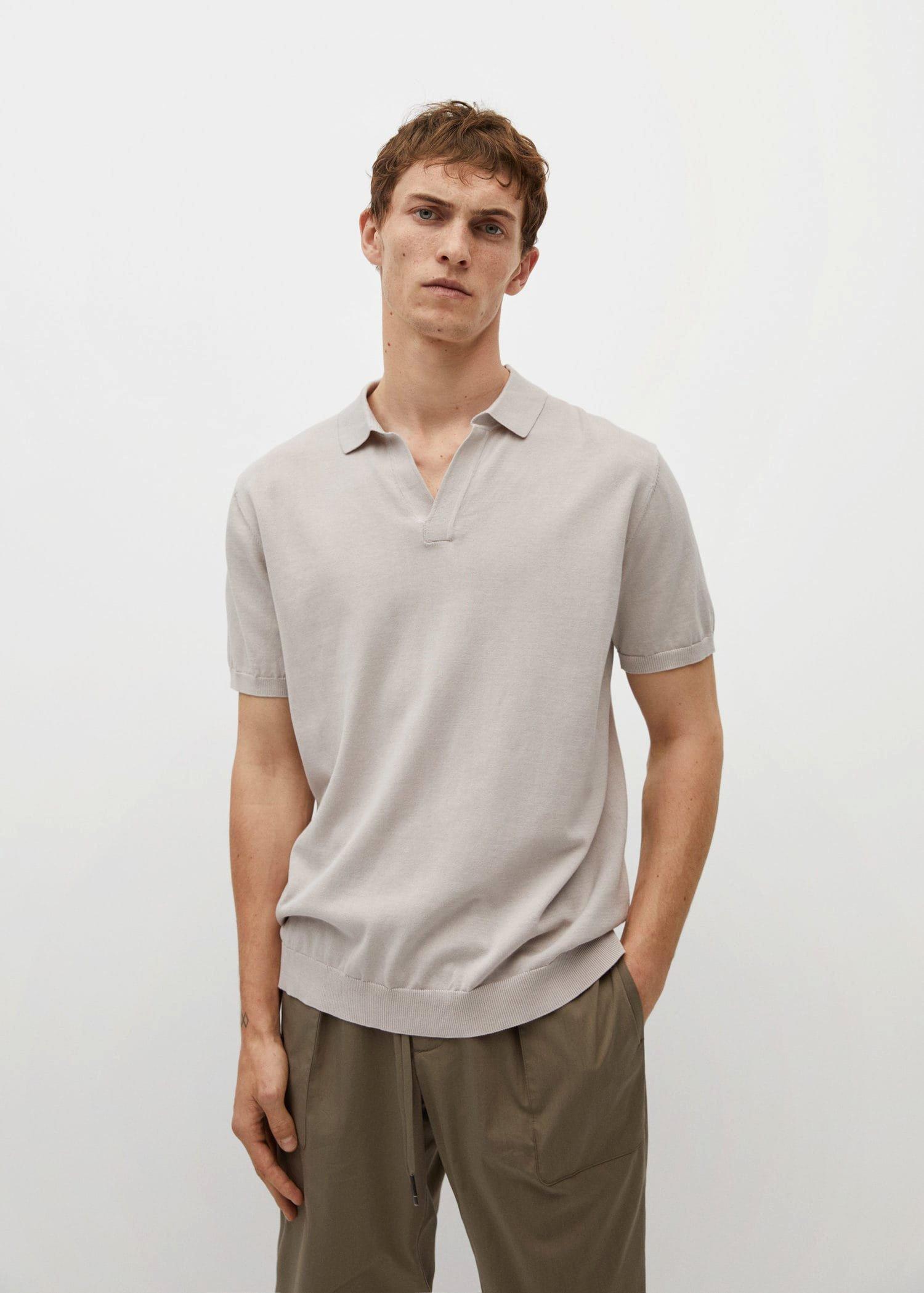 Shop Mango Lt-Pastel Grey Premium Cotton Knitted Polo Shirt, Men ...
