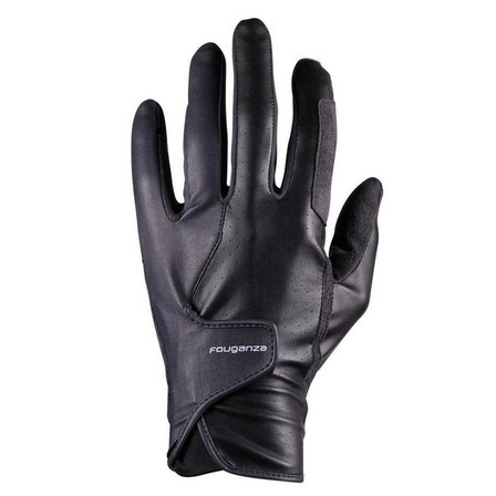 FOUGANZA - Extra Large  500 Horse Riding Gloves - Black, Carbon Grey