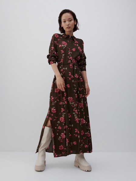 Reserved - Khaki Patterned maxi dress