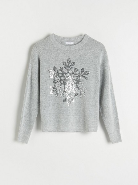 Reserved - Dark Grey Sweater With A Festive Motif