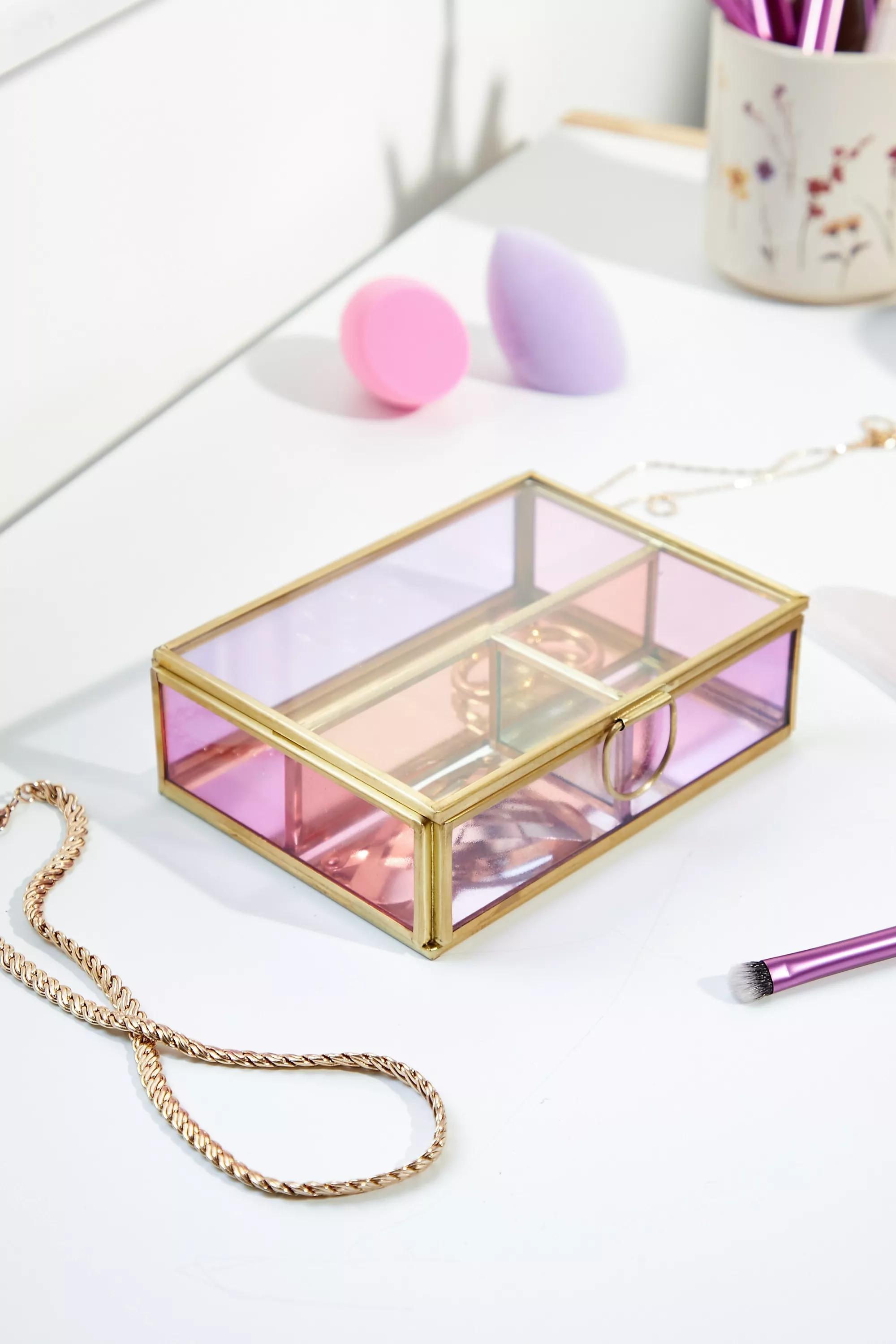 Urban Outfitters - Pink Mini Coloured Glass Jewellery Box