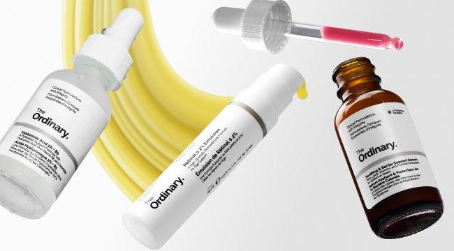 Bottle of Hyaluronic Acid 2% + B5, Retinal 0.2% Emulsion tube, bottle of Soothing & Barrier Support Serum