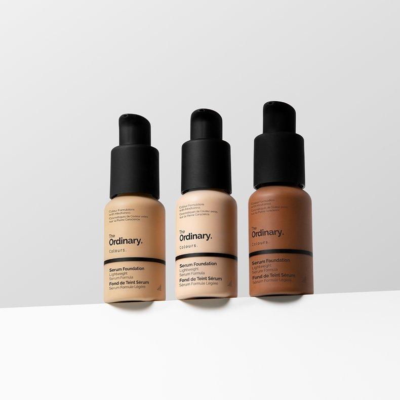 The Ordinary Serum Foundation: Lightweight coverage in diverse shades for a natural, skin-like finish.