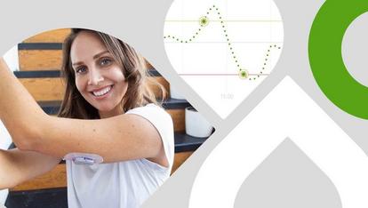 Жена със сензор Dexcom на горната част на ръката си – миниатюра на видеоклипа