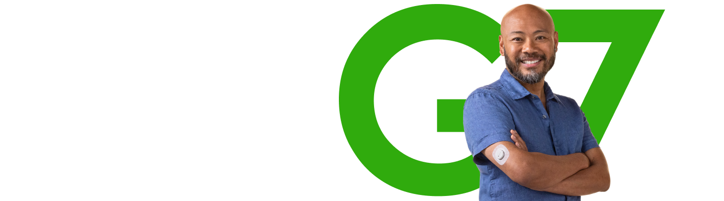 Dexcom G7 user in front of the text "G7"
