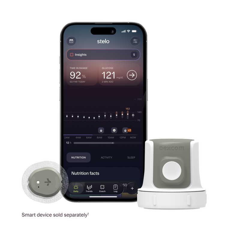Stelo glucose biosensor with applicator and smartphone app by Dexcom