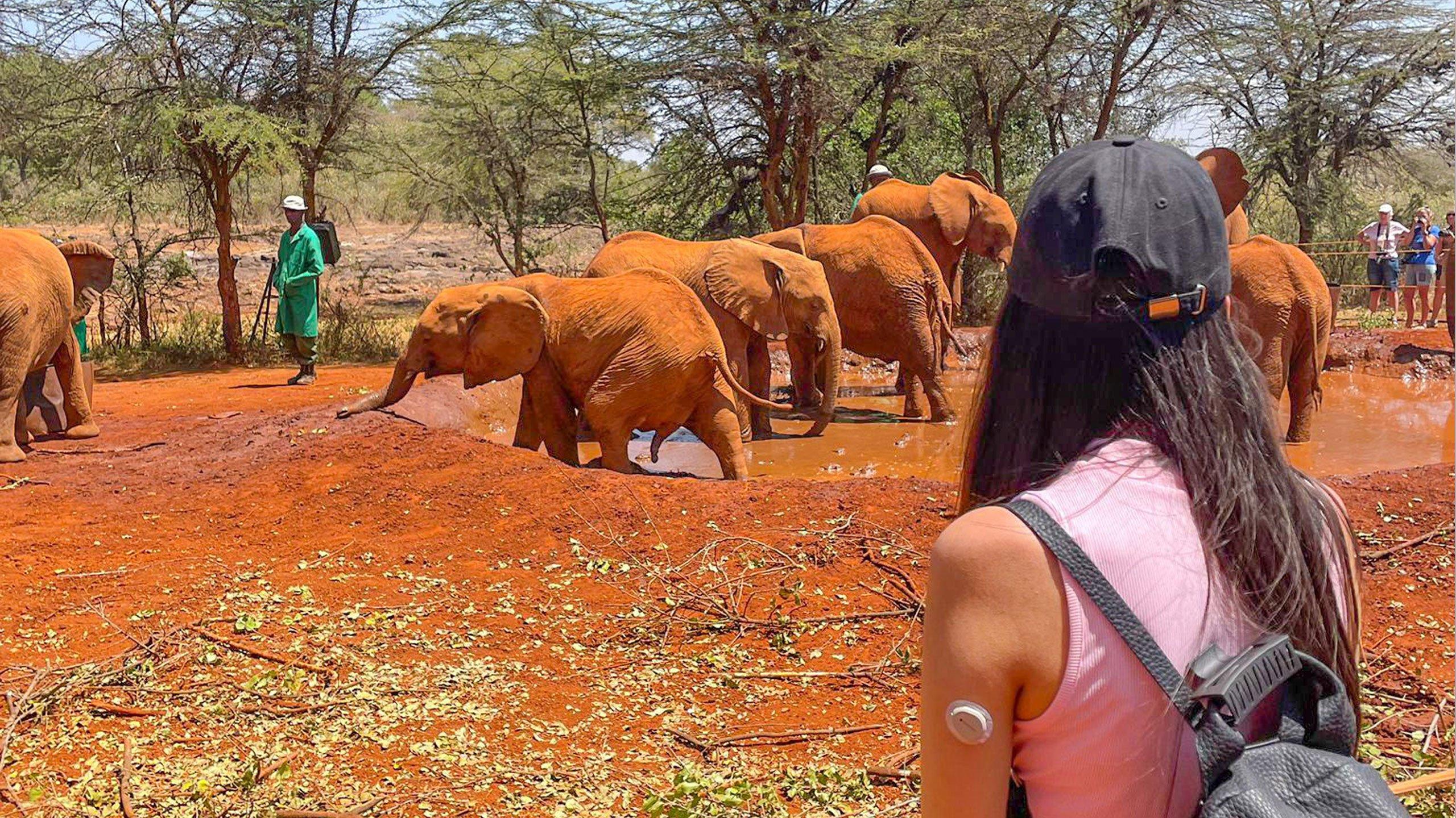 Woman on African safari with diabetic patch