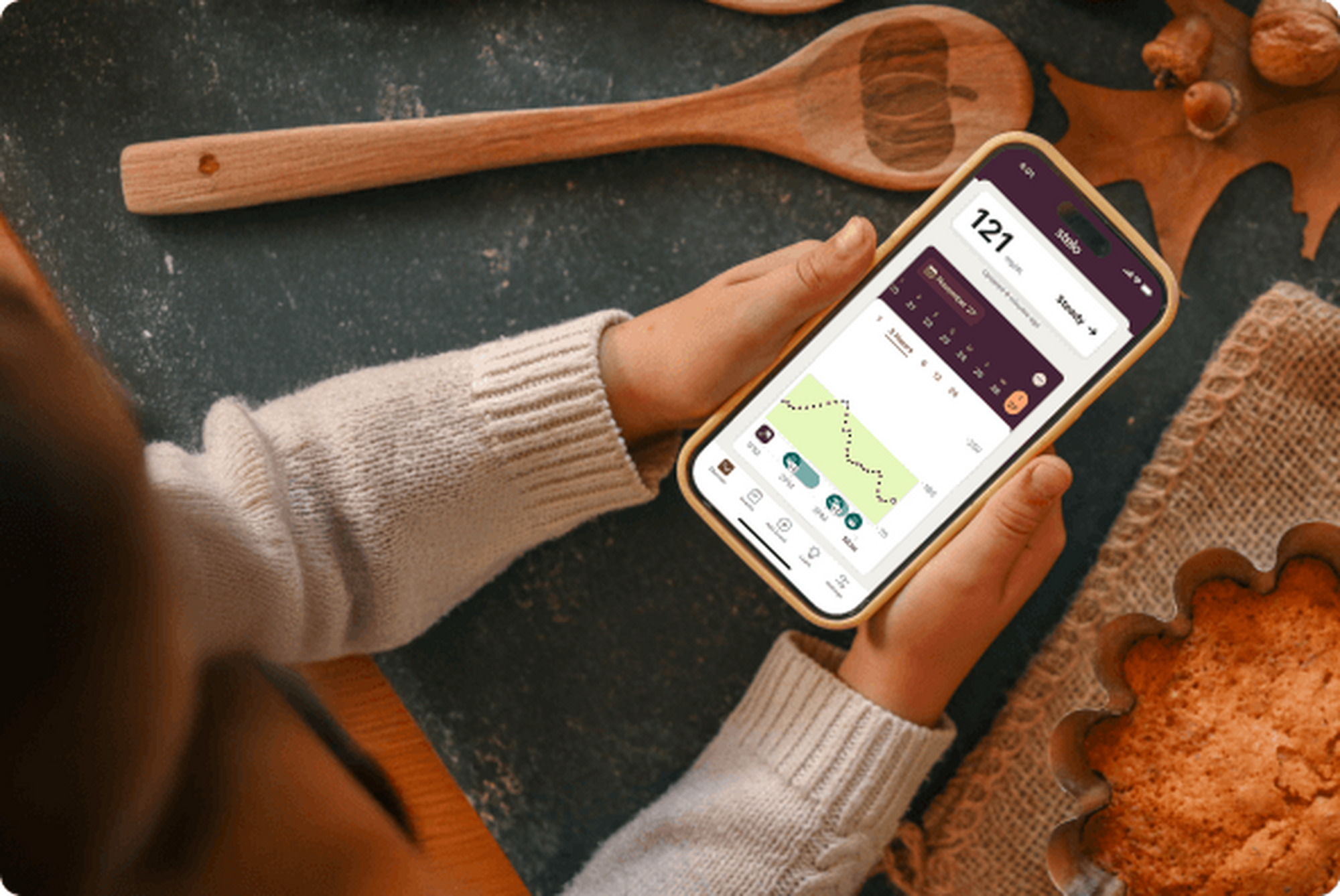 Woman checking readings on phone