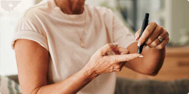 Kim checking her glucose levels