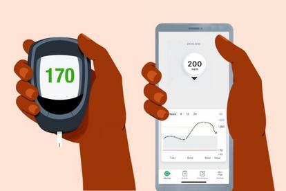 image of hands holding a cgm and a smart phone with a dexcom app displayed
