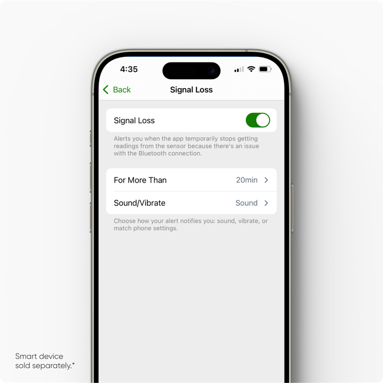 Signal Loss Setting Menu in Dexcom App