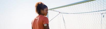 Marlee Fray standing in front of Soccer Goal