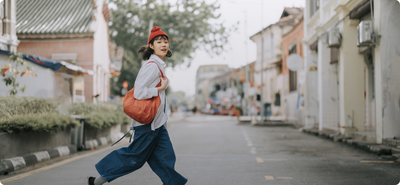 women crossing the street