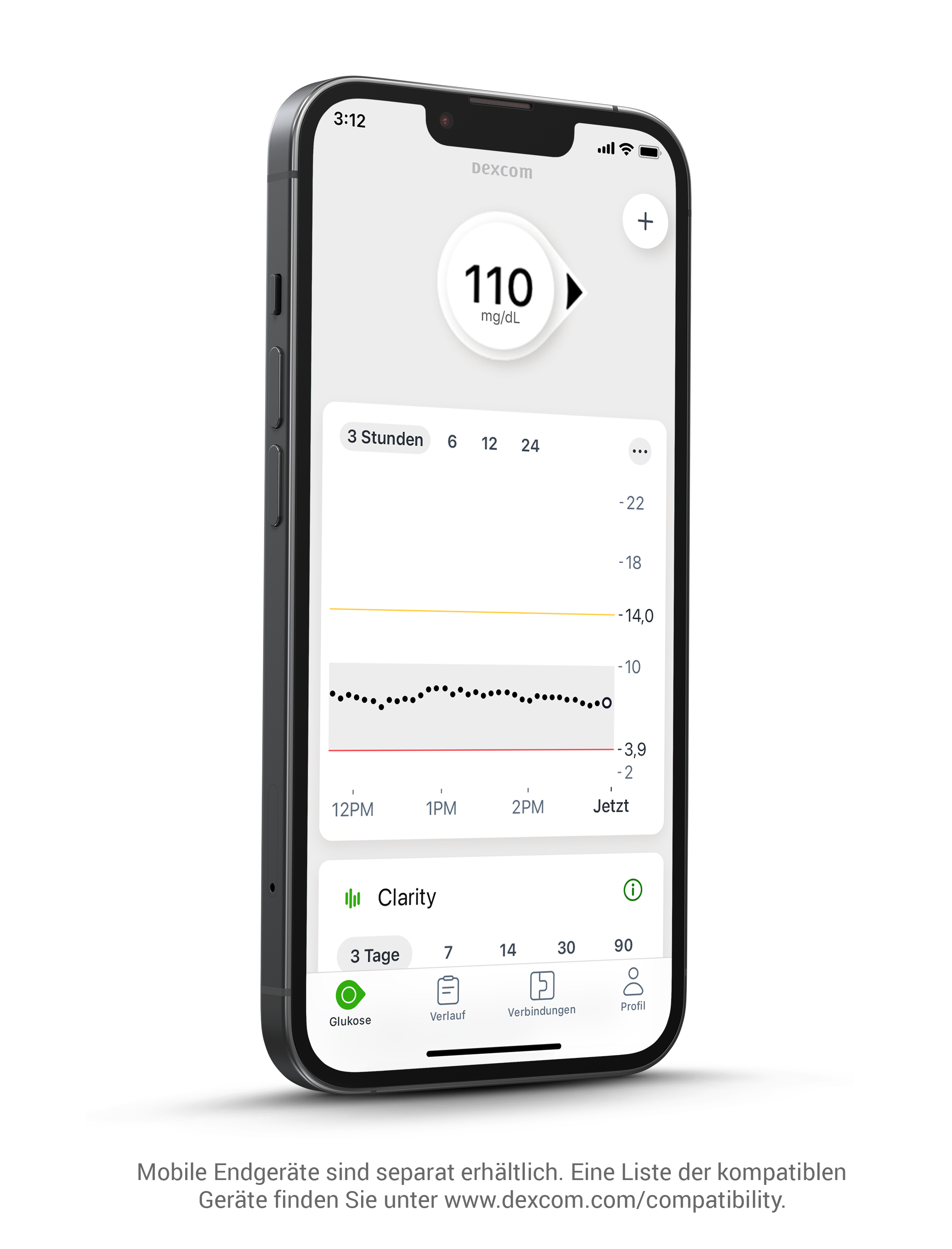 Dexcom G7-App, die aktuelle Werte anzeigt
