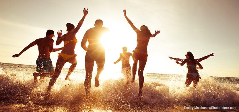 People running in the water