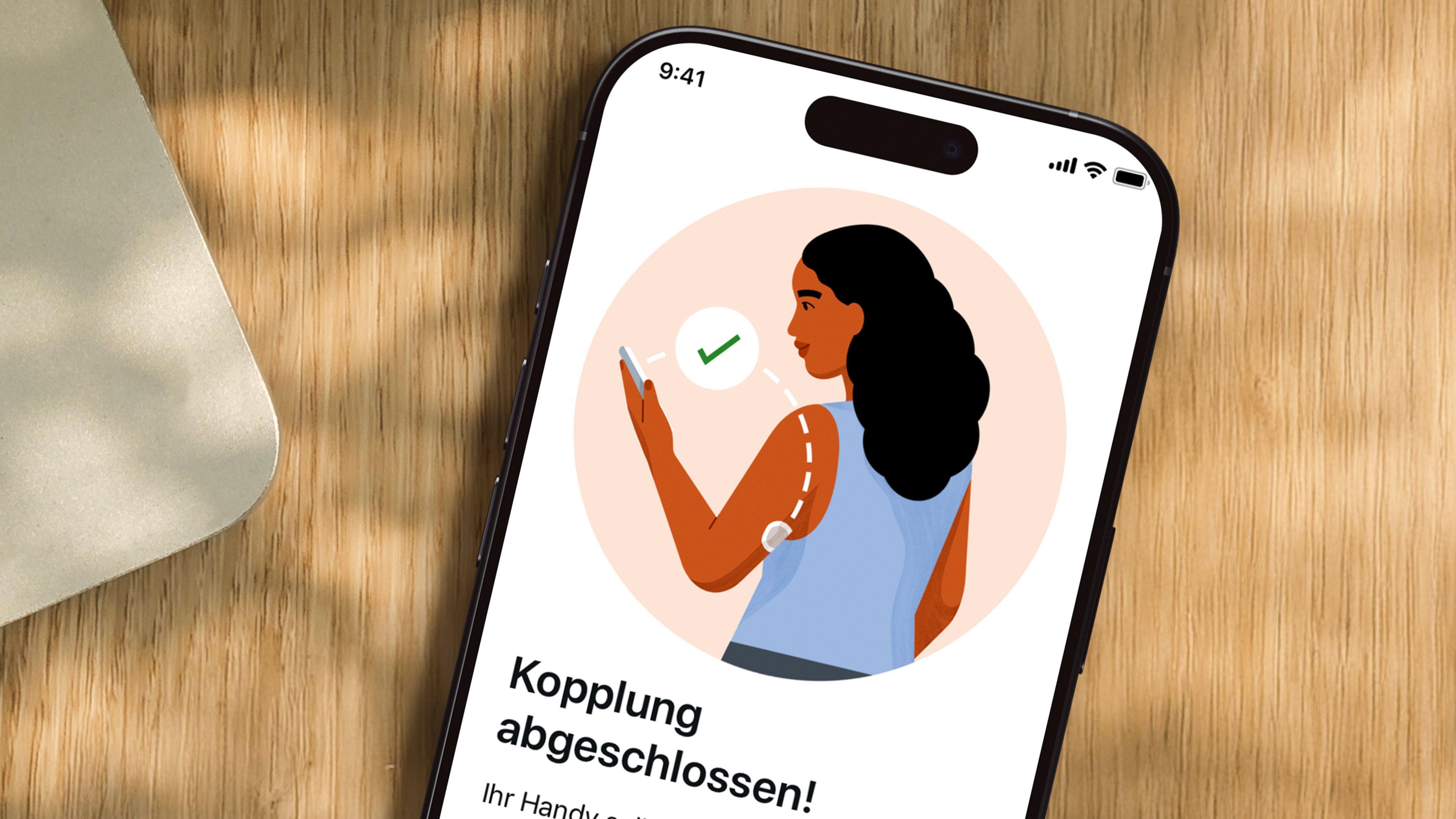 Dexcom Flex App zeigt, dass der Verwender sich gerade in einem hohen Gewebezuckerbereich befindet. Der Zuckerwert sinkt aber. 
