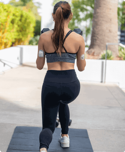 woman working out while wearing the Dexcom sensor