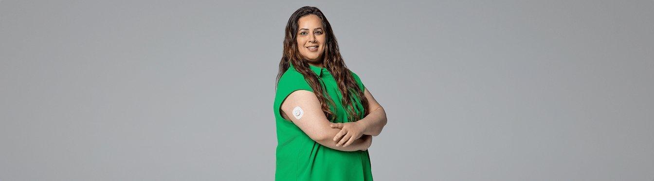 Dr. Woods McManus showing a Dexcom G7 CGM sensor