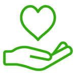 Hand holding heart icon representing product support request