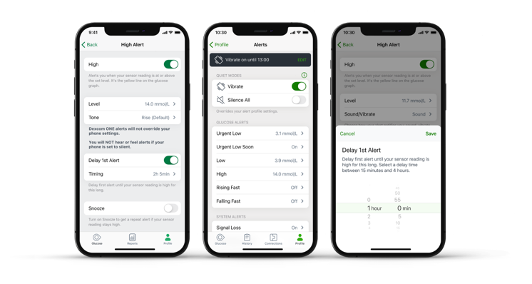 Alertes de glucose élevé et paramètres des alertes dans l’application Dexcom G7