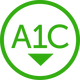 HbA1c in a iconographic showing an arrow that is pointing down in green color.