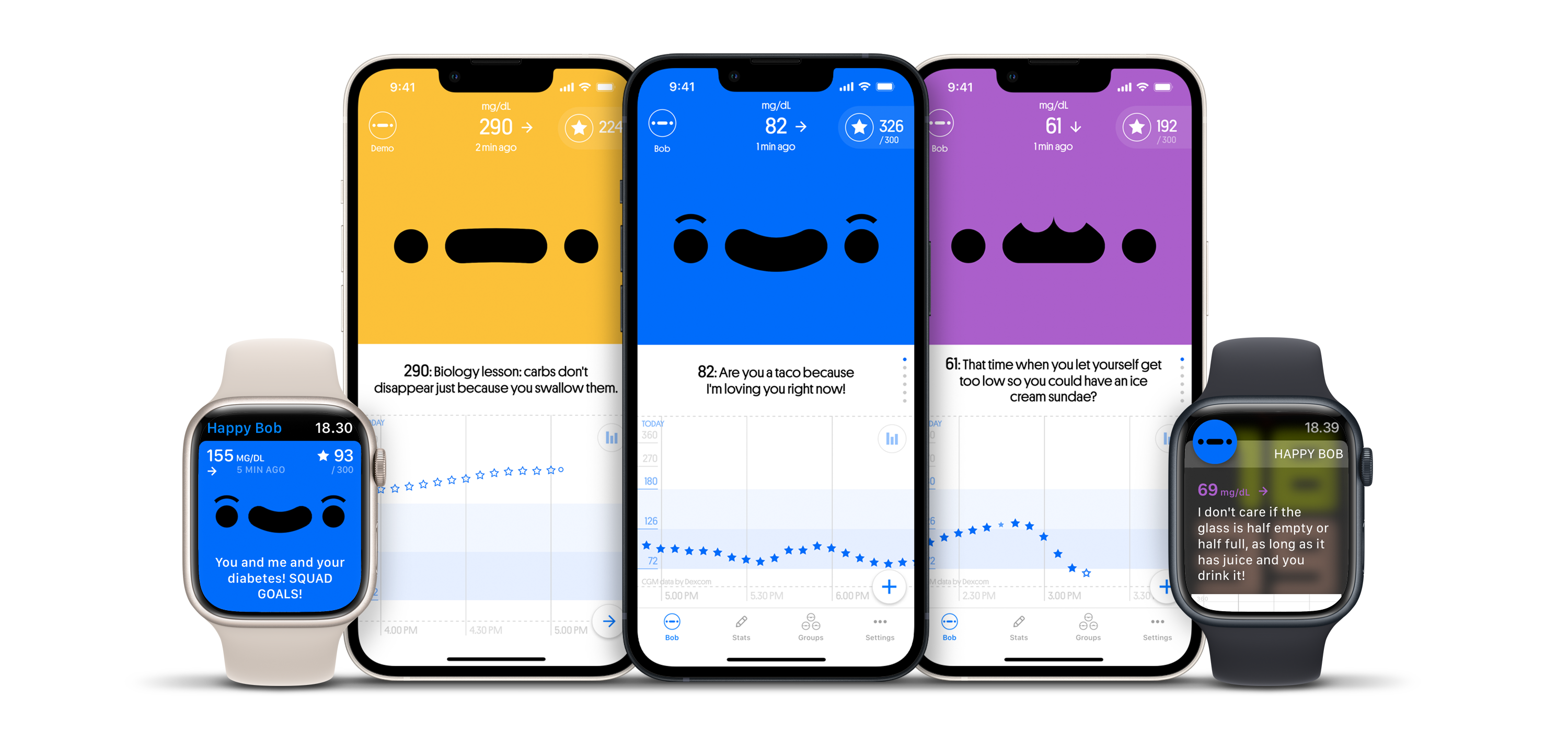 Happy Bob app displayed on devices