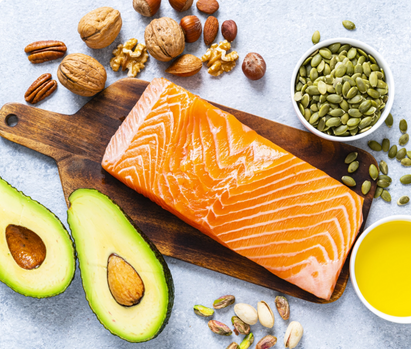 Fat and Protein dense foods such as avocado and salmon
