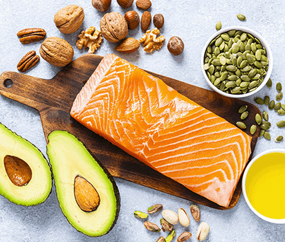 Fat and Protein dense foods such as avocado and salmon