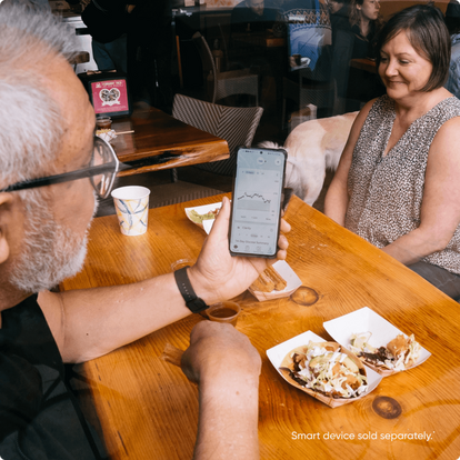 Dexcom Warrior showing glucose readings on their smartphone - Smart devices sold separately