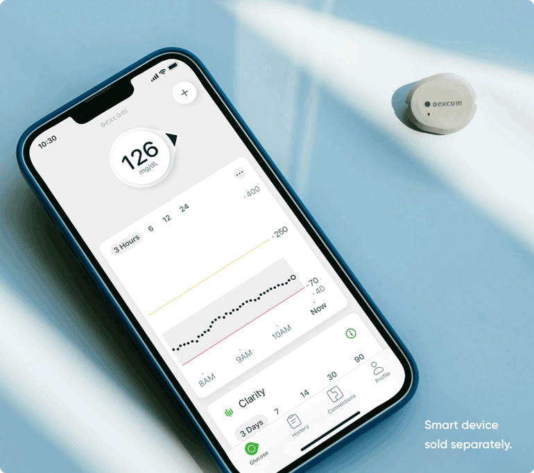 Dexcom G7 sensor and smartphone app