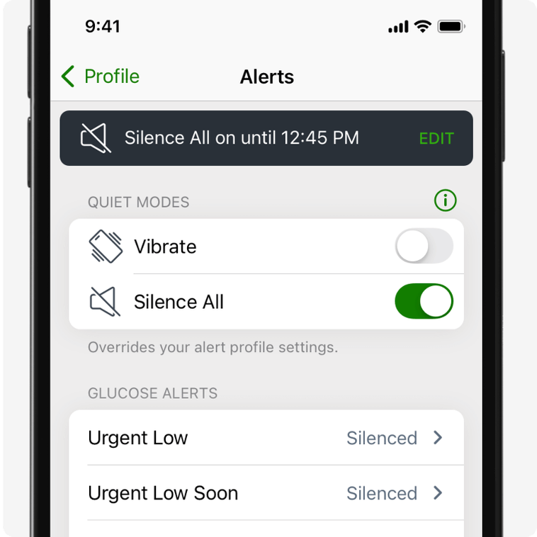 Alerts settings - Silence All selected